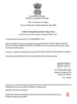 Certificate of Incorporation pursuant to change of name